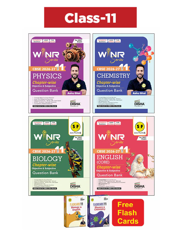 Combo (4 Books) WINR Series CBSE 2026-27 Class 11 Physics, Chemistry, Biology & English Core Chapter-wise Objective & Subjective Question Bank with FREE Flash Cards | For 2027 Exam | Fully Solved