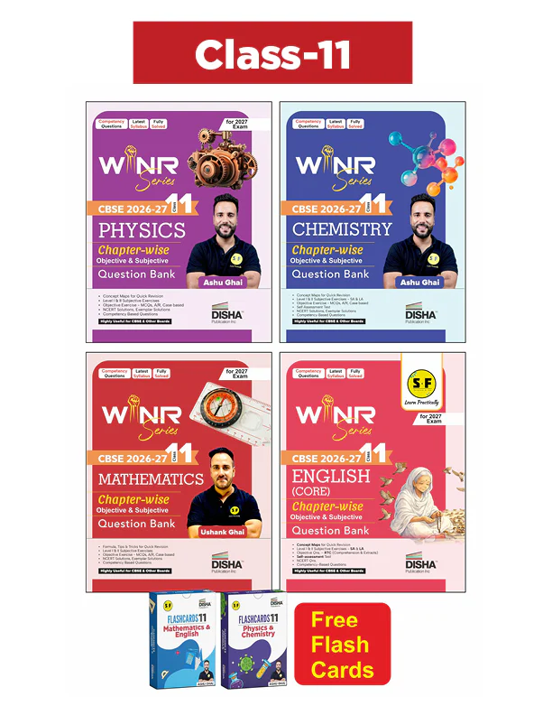 Combo (4 Books) WINR Series CBSE 2026-27 Class 11 Physics, Chemistry, Mathematics & English Core Chapter-wise Objective & Subjective Question Bank with FREE Flash Cards | For 2027 Exam | Fully Solved