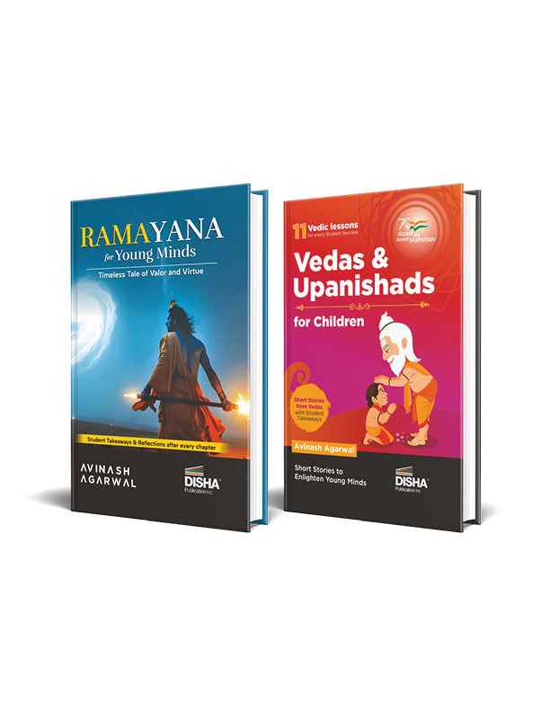 Combo Offer- Ramayana for Young Minds: A Timeless Tale of Valor & Virtue with Illustrations+Vedas and Upanishads for Children – Engaging Stories to enlighten students