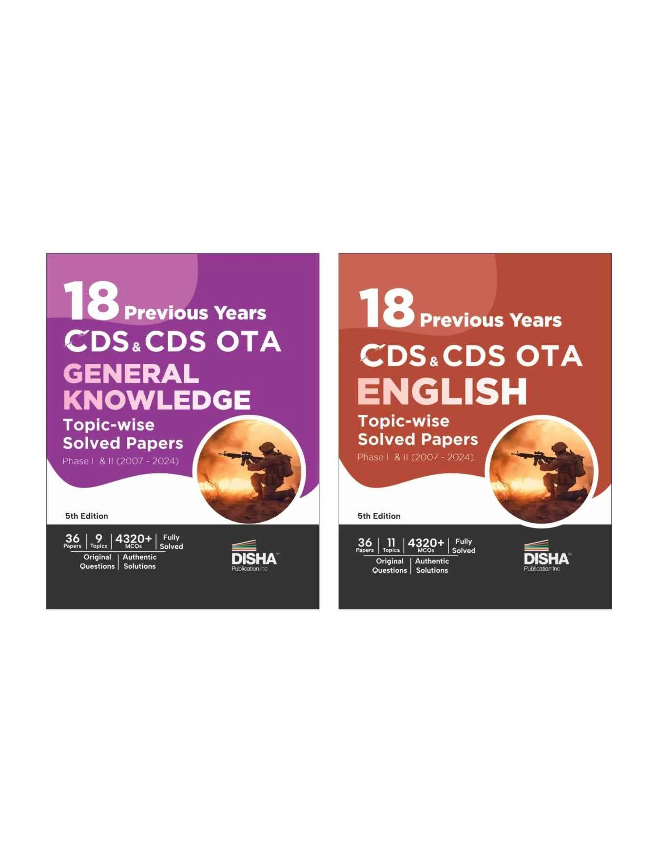 Disha Combo (set of 2 Books) 18 Topic-wise CDS OTA English & General Knowledge Previous Year Solved Papers (2007 - 2024) Phase I & II - 8th Edition | Combined Defence Services PYQs