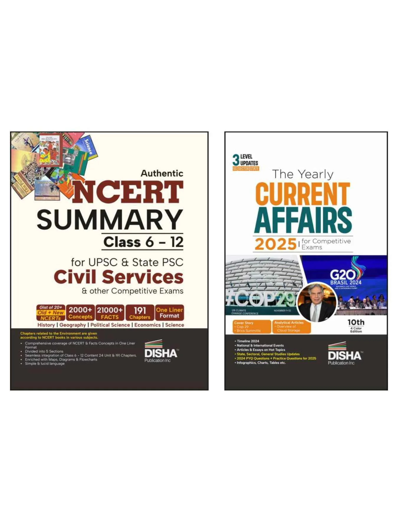 Old Edition - Disha Combo (set of 2 Books) NCERT Summary Class 6 to 12 with Yearly Current Affairs 2025 for Competitive Exams | General Studies/ Knowledge, GK | UPSC, State PSC, CUET, SSC, Bank PO/ Clerk, NDA, CDS, CAPF