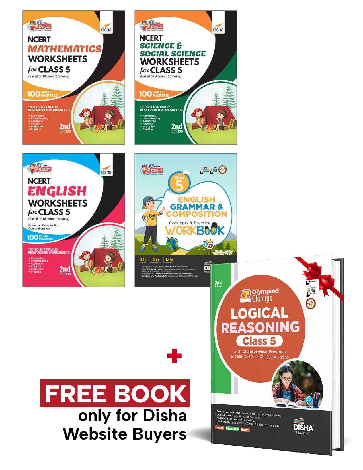Combo (set of 4 Books) Perfect Genius Class 5 NCERT Science, Social Studies, Mathematics, English Grammar & Comprehension Worksheets | Follows NEP 2020 Guidelines | Bloom s Taxonomy