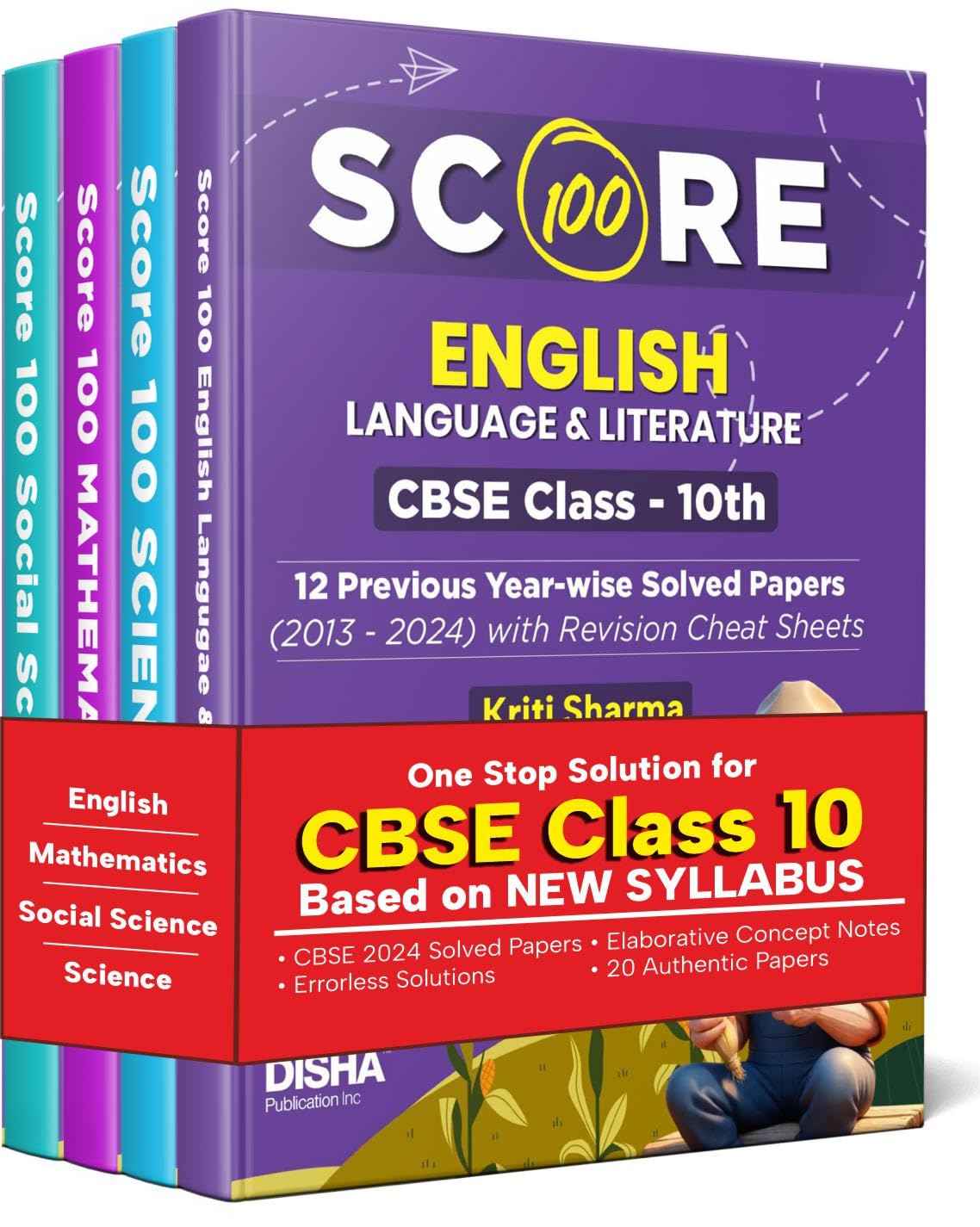 CBSE School Books | Combo (set of 4 Books) Score 100 Science, Mathematics (Standard), English Language & Literature & Social Science CBSE Class 10th 12 Previous Year-wise Solved Papers (2013-2024) 4th Edition | 2025 Exam