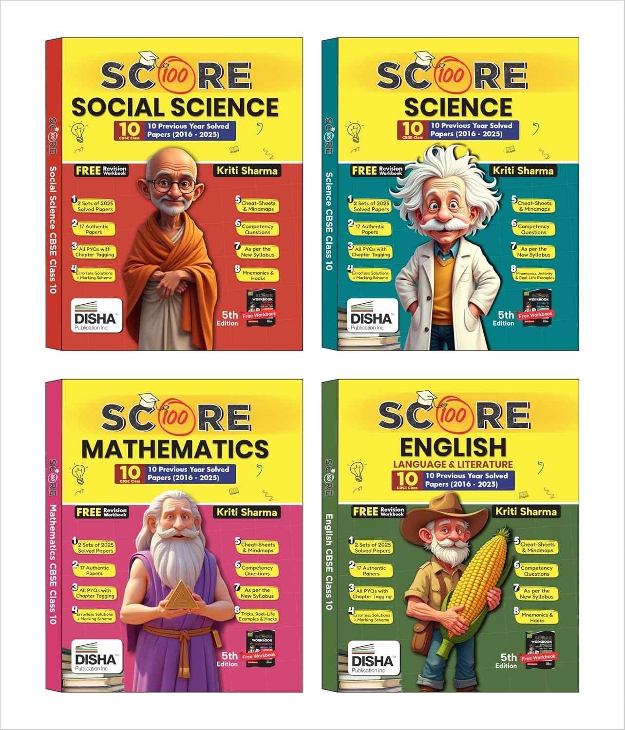 Disha (Set of 4 Books with 4 Workbooks) Score 100 Science, Mathematics (Standard), Social Science, English Language & Literature CBSE Class 10 - 10 Year-wise Solved Papers (2016 - 2025) 5th Edn | 2026 Exam - Image 2