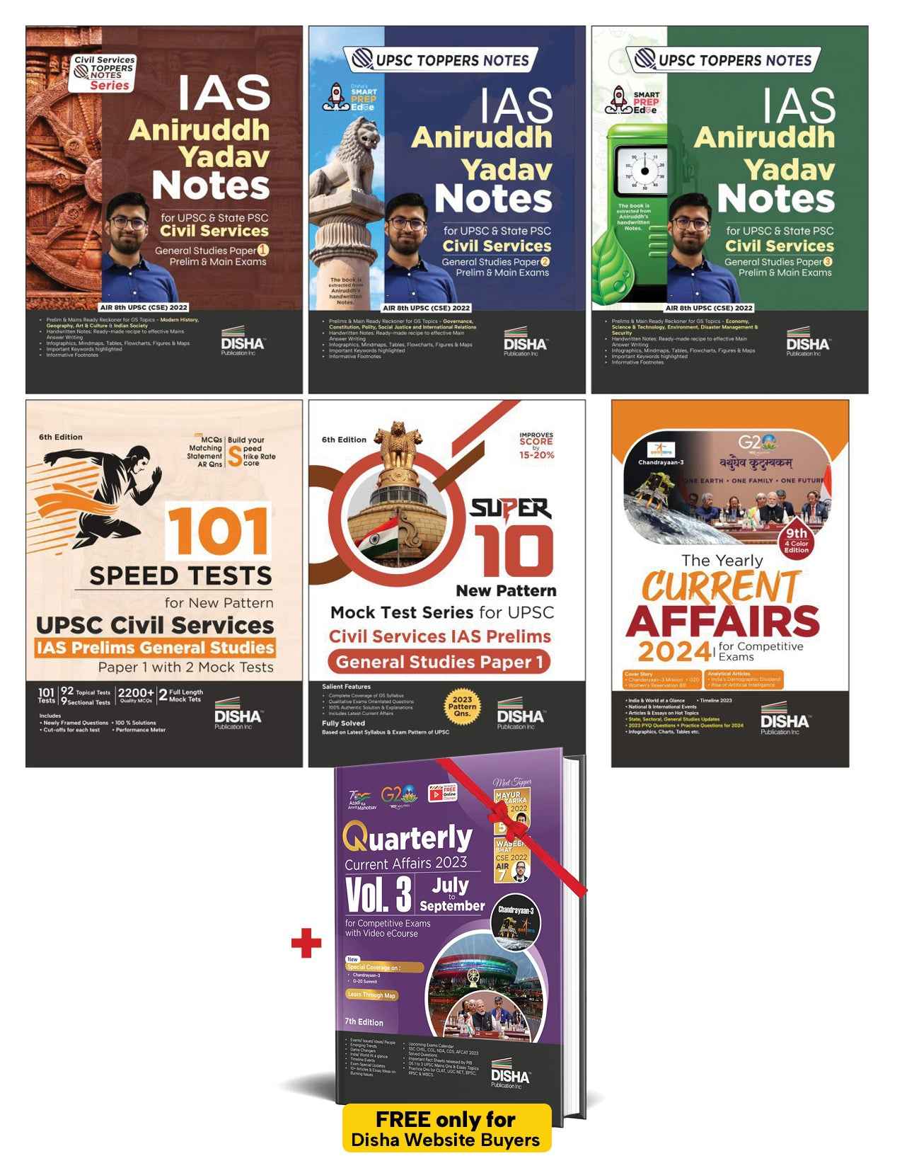 Combo (set of 6 Books) Crack UPSC Civil Services Prelims General Studies Paper 1 with IAS Aniruddh Yadav Quick Revision Notes, Shortcuts/ Tricks, Current Affairs & Practice Mock Test Series