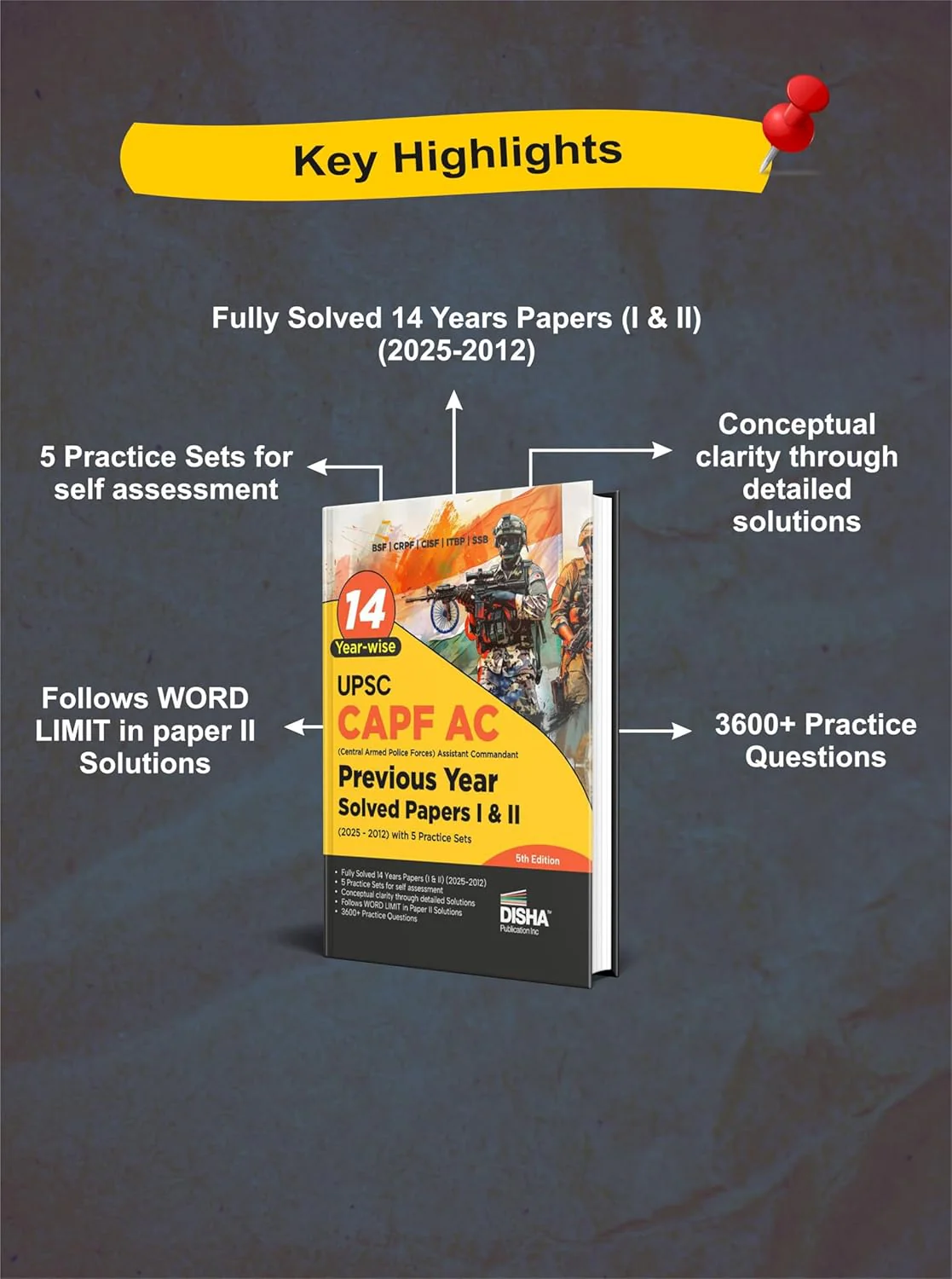 Disha 14 Year-wise UPSC CAPF AC Central Armed Police Forces Assistant Commandant Previous Year Solved Papers I & II (2025 - 2012) with 5 Practice Sets 4th Edn | General Studies & Descriptive PYQs - Image 2