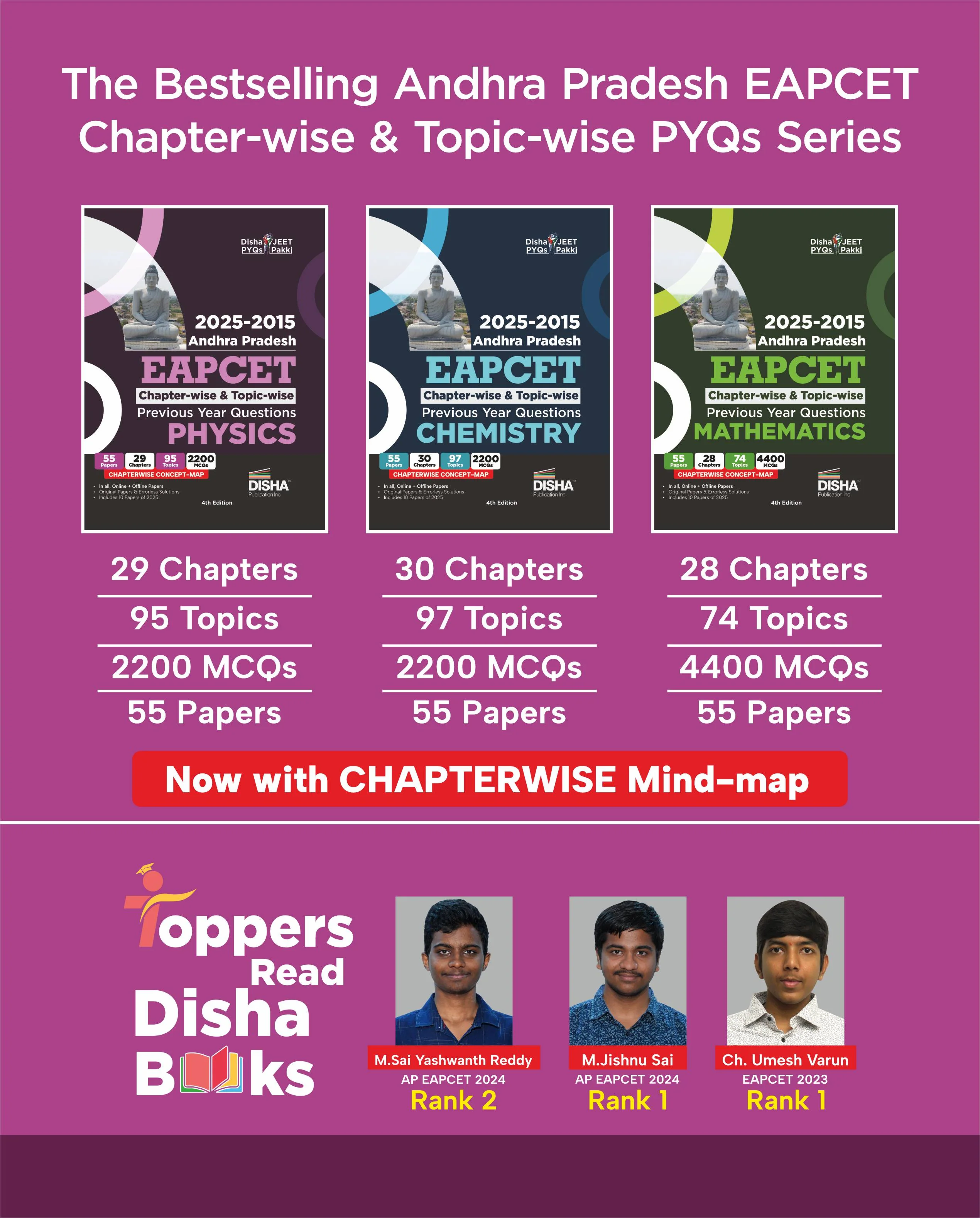 Disha 2025 - 2015 Andhra Pradesh  EAPCET Chapter-wise & Topic-wise Physics, Chemistry & Mathematics Previous Year Solved Papers with Concept Maps 4th Edition| 7000+ PYQs PCM Question Bank for 2026 Exams - Image 3