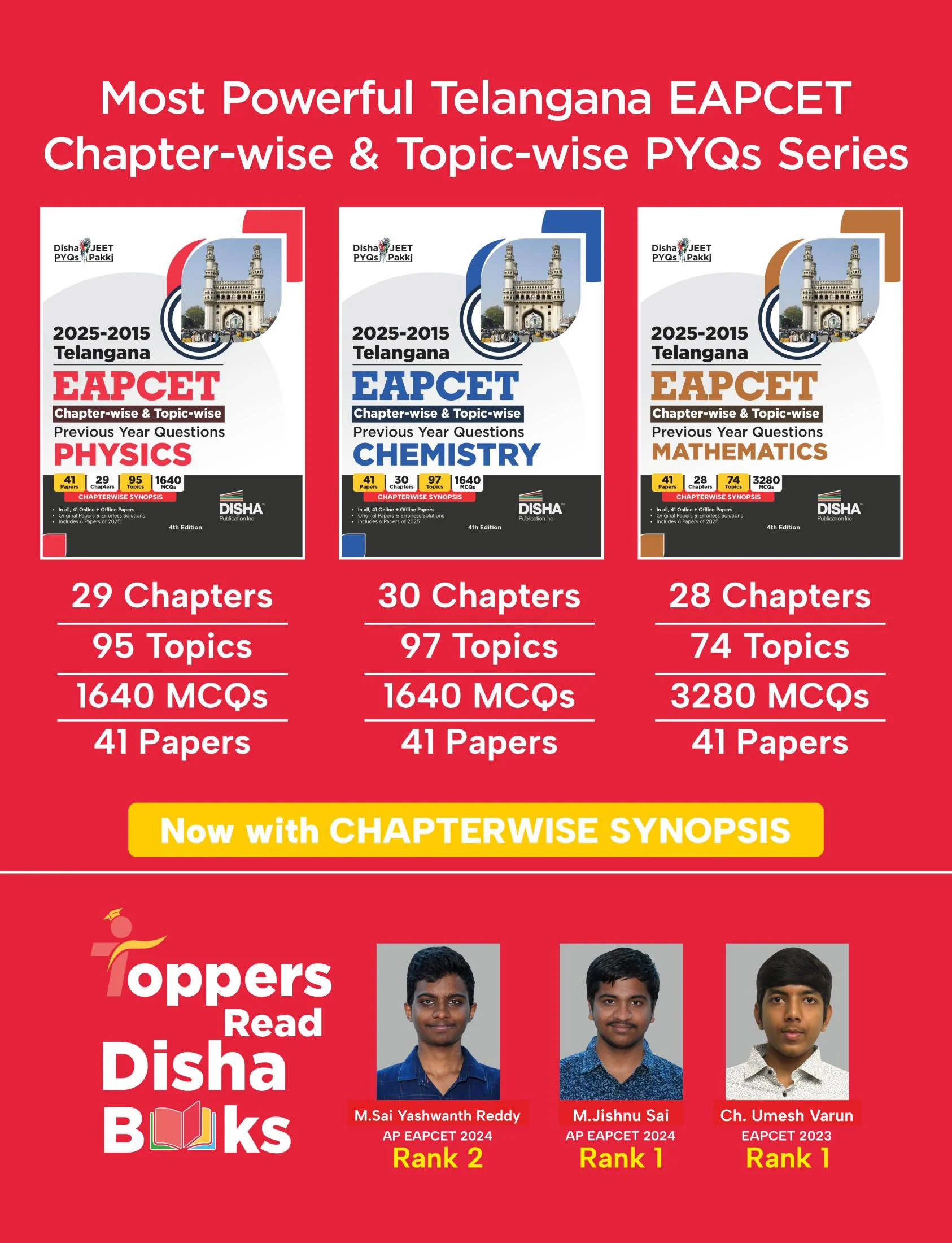 Disha 2025 - 2015 Telangana EAPCET Chapter-wise & Topic-wise Physics, Chemistry & Mathematics Previous Year Questions with Synopsis 4th Edition| 7000+ PYQs PCM Question Bank for 2026 Exams | EAMCET - Image 3