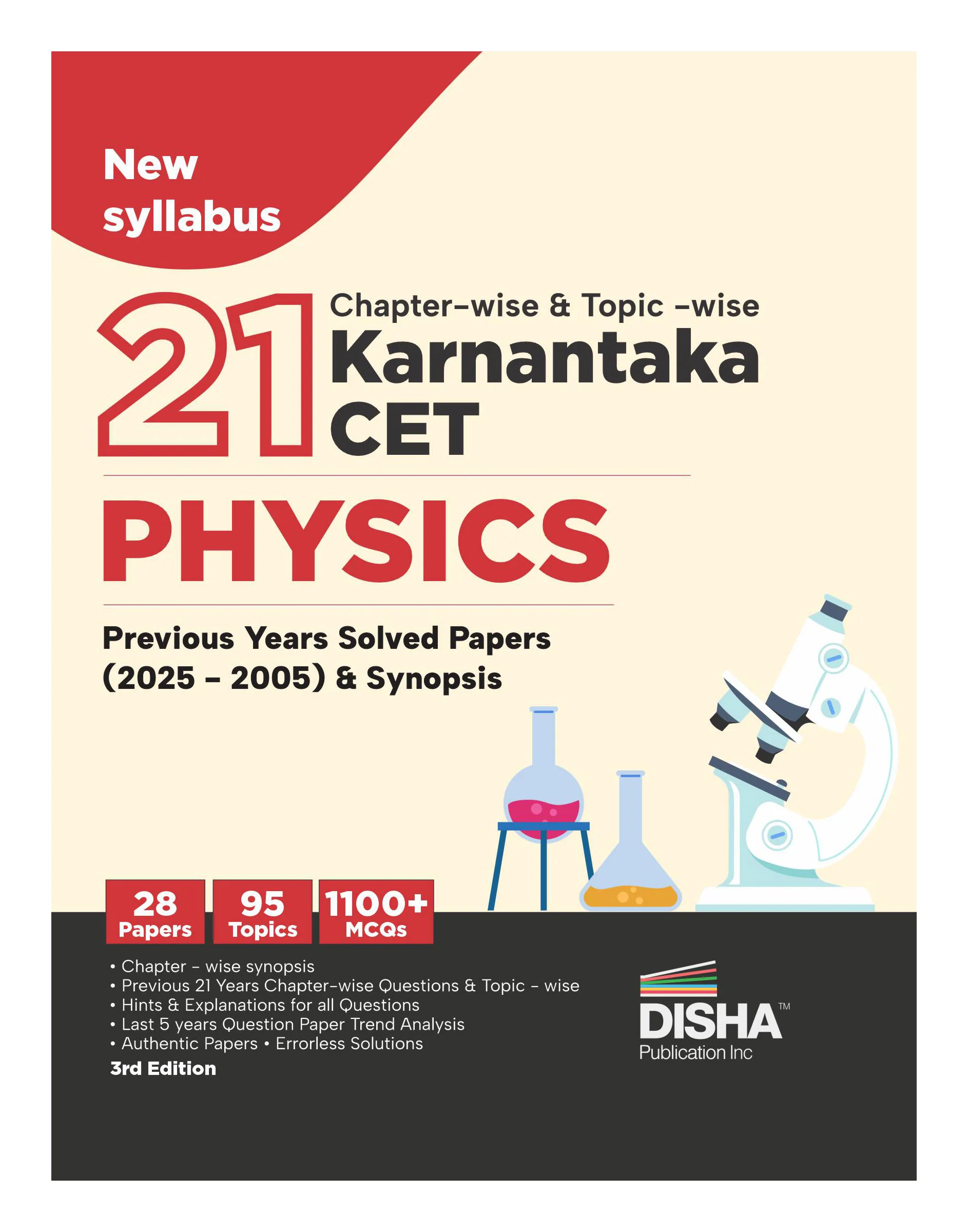 Disha 21 Chapter-wise & Topic-wise Karnataka CET Physics Previous Year Solved Papers (2025 - 2005) & Synopsis 3rd Edition | KCET PYQs Question Bank | 2026 Engineering B.Tech/ BE, B. Pharma & B.Sc.