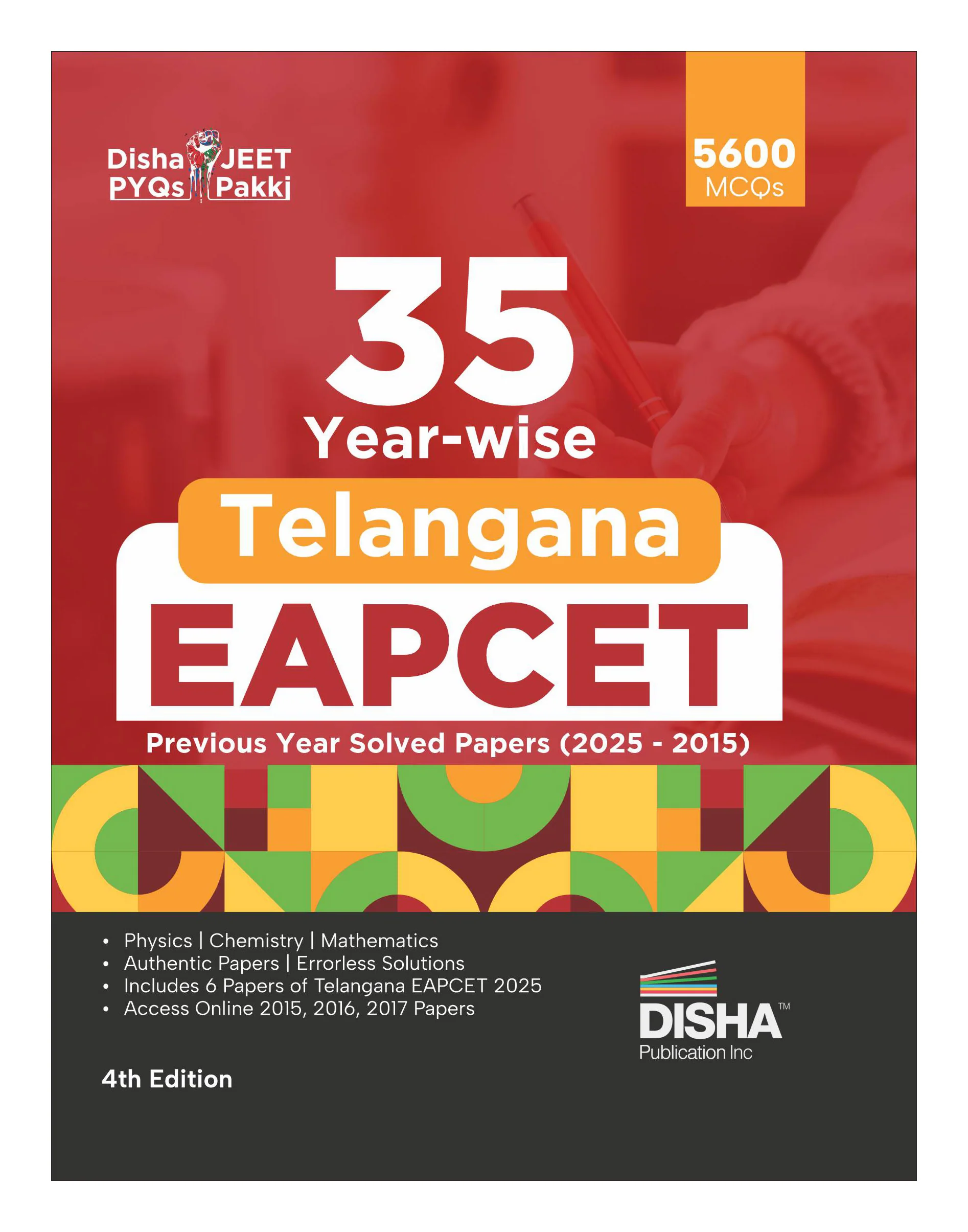 Disha 35 Year-wise Telangana EAPCET Previous Year Solved Papers (2025 - 2015) 4th Edition | Physics, Chemistry & Mathematics PYQs Question Bank | For 2026 Engineering Exams | 4640+ MCQs | EAMCET