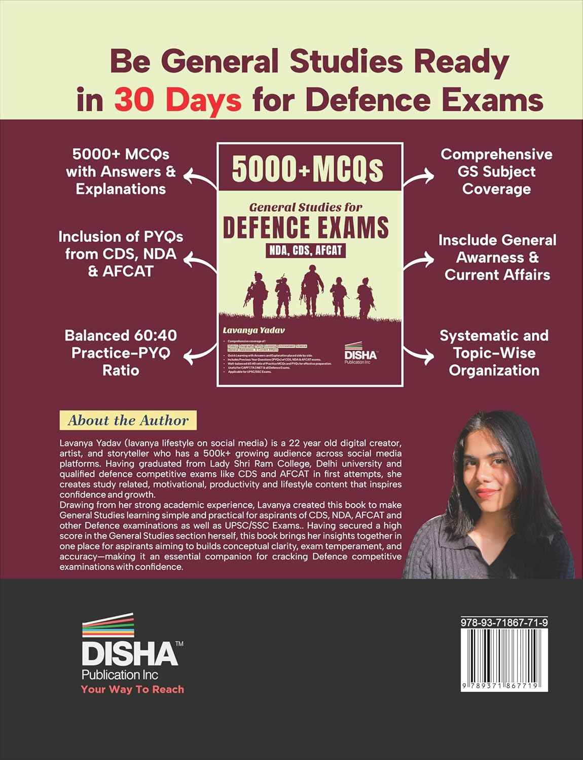 Disha 5000+ MCQs in General Studies for Defence Exams - NDA, CDS & AFCAT by Lavanya Yadav | General Knowledge/ Awareness & Science for 2026 & 2027 Exams | Includes PYQs | Fully Solved - Image 2