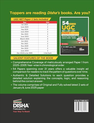 Disha 54 Year-wise NTA UGC NET/ JRF/ SET Paper 1 (Compulsory) Teaching & Research Aptitude Previous Year Solved Papers (2025 - 2005) 9th Edition | PYQs Question Bank | National Eligibility Test 2026 - Image 2