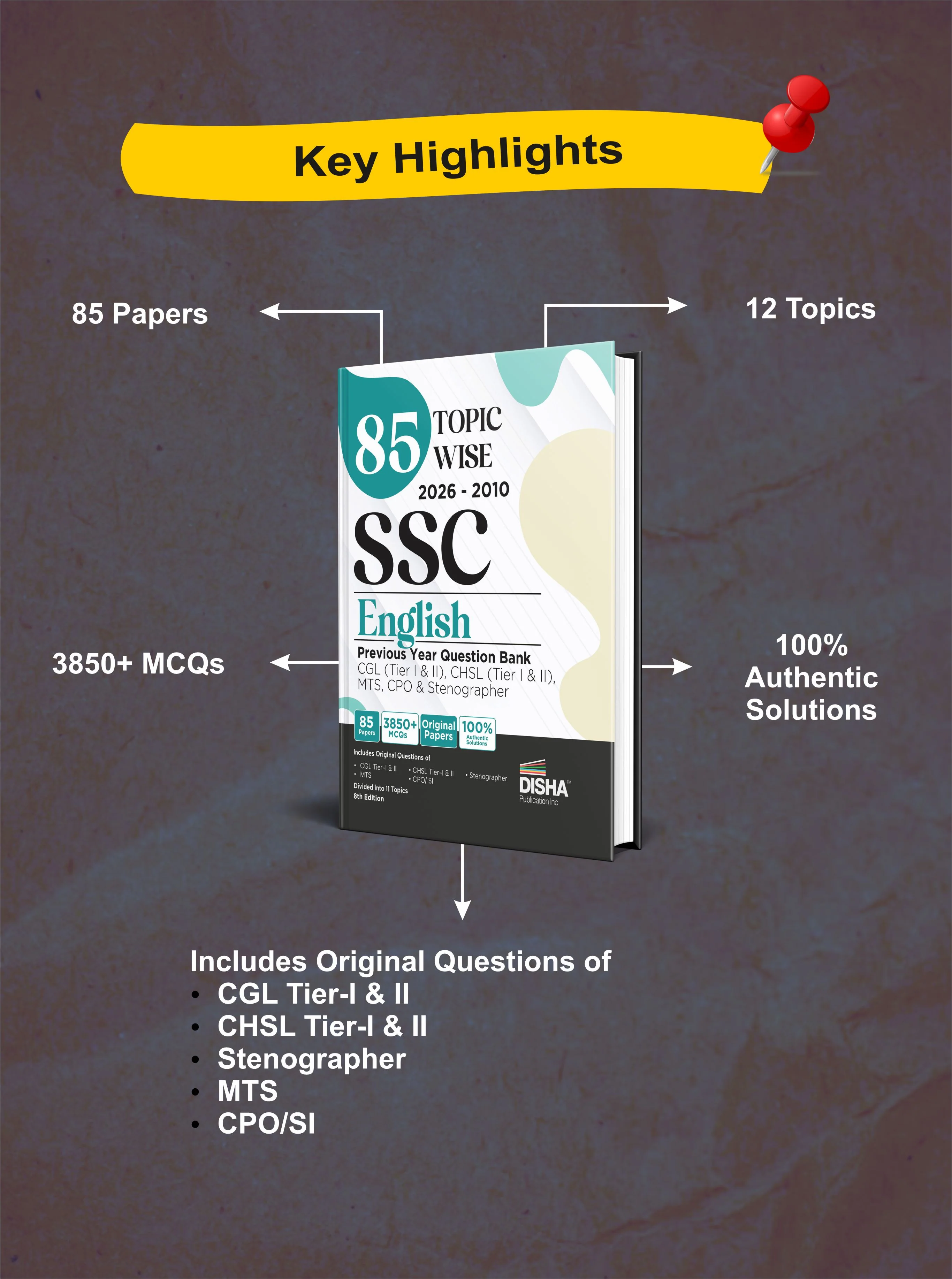 Disha 85 Topic-wise 2026 - 2010 SSC English Previous Year Question Bank - CGL (Tier I & II), CHSL (Tier I & II), MTS, CPO & Stenographer 8th Edition - Image 4