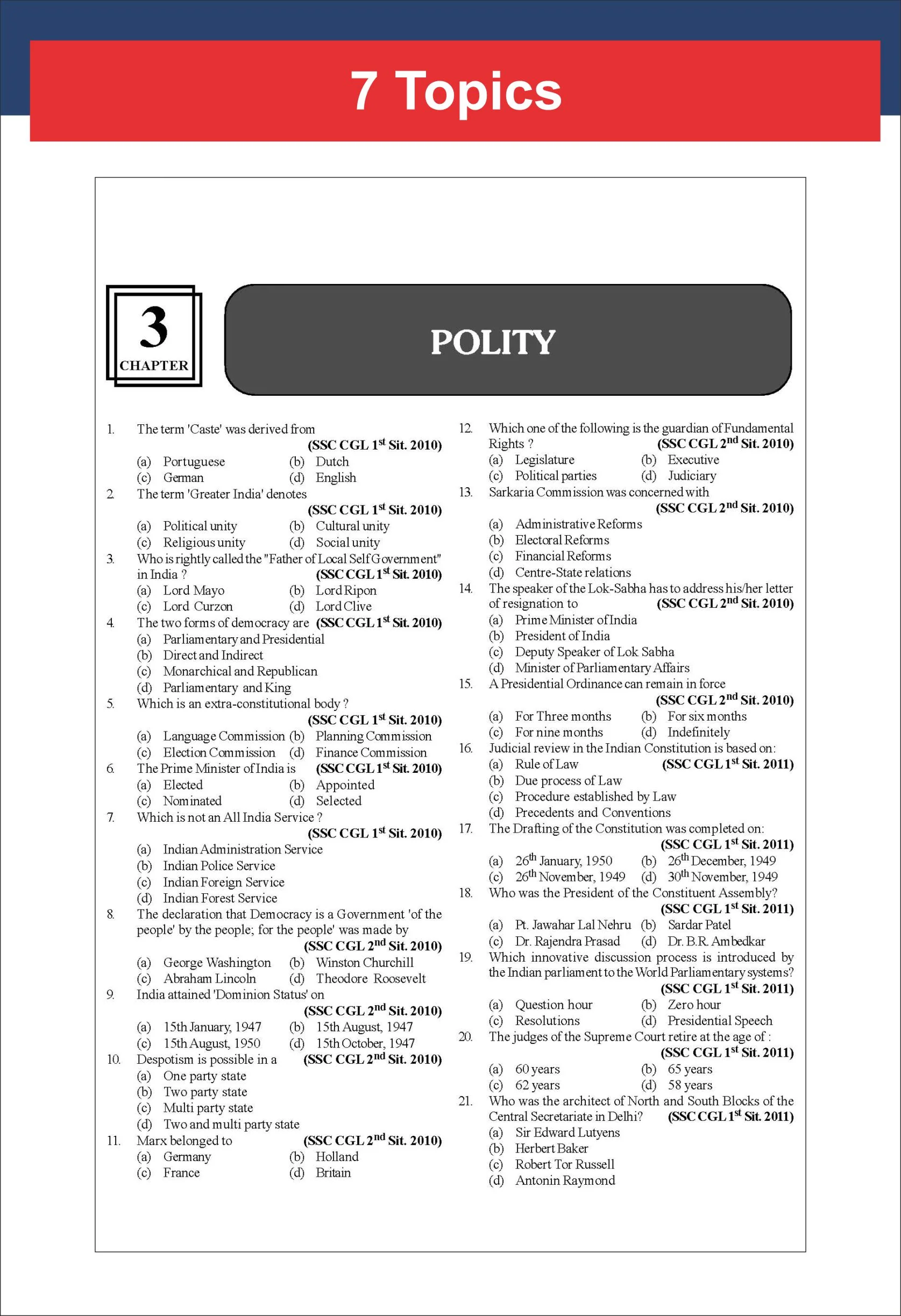 Disha 85 Topic-wise 2026 - 2010 SSC General Awareness Previous Year Question Bank - CGL (Tier I & II), CHSL (Tier I & II), MTS, CPO & Stenographer 8th Edition - Image 8