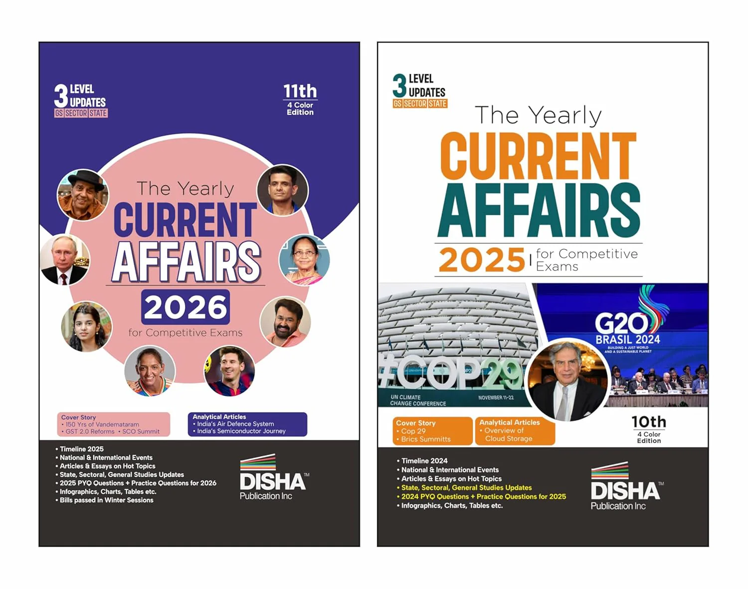 Disha Color Combo (set of 2 Books) The Yearly Current Affairs 2026 & 2025 for Competitive Exams 5th Edition | UPSC, State PSC, SSC, Bank PO/ Clerk, BBA, MBA, RRB, NDA, CDS, CAPF, CRPF