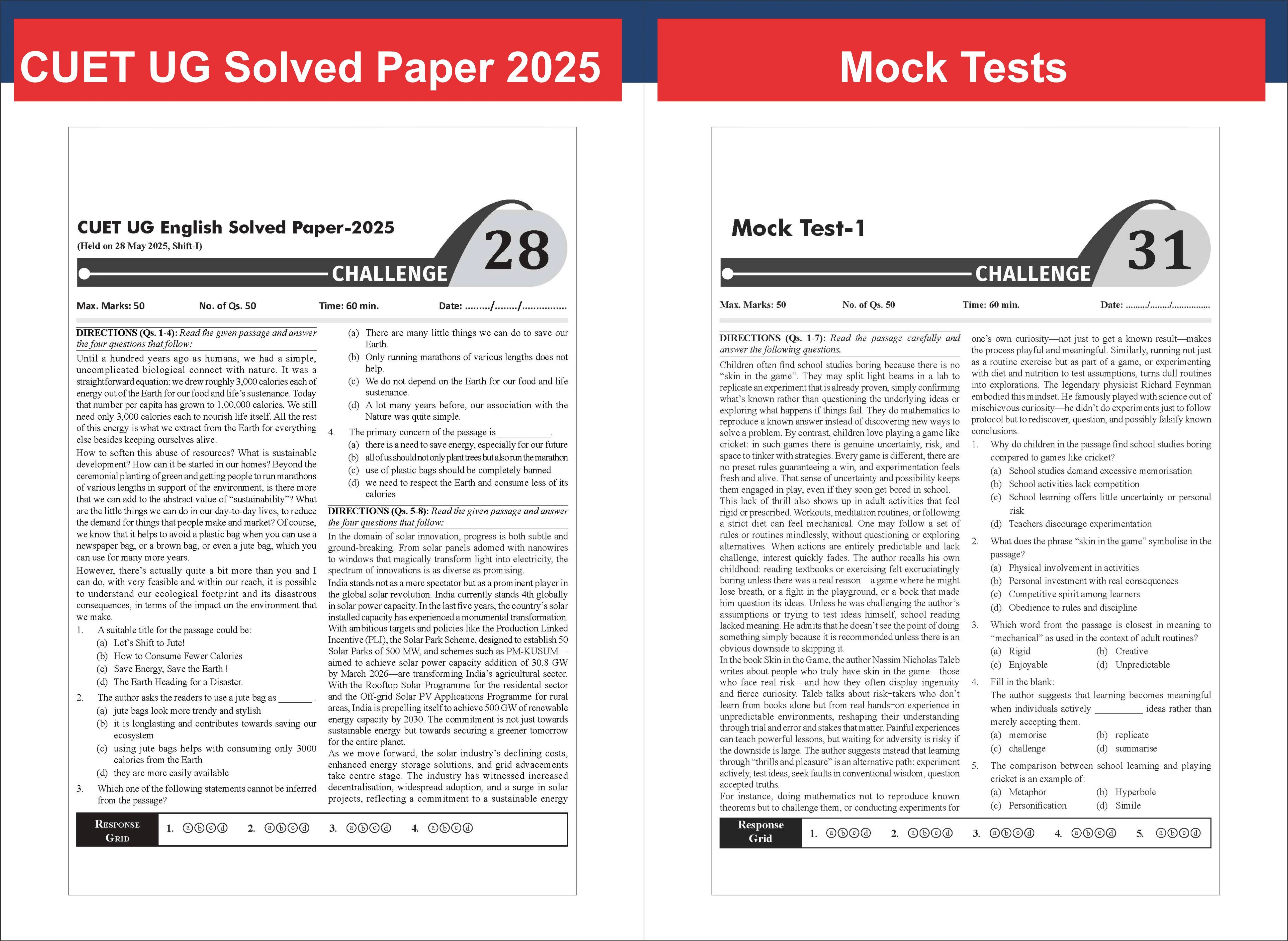 Disha Combo (2 Books) 35 Days Challenge CUET (UG) 2026 English Language & General Test WINR Question Bank by Ashu Ghai & Ushank Ghai | PYQs & Practice Question Bank/ Mock Tests | 100% Solutions - Image 6