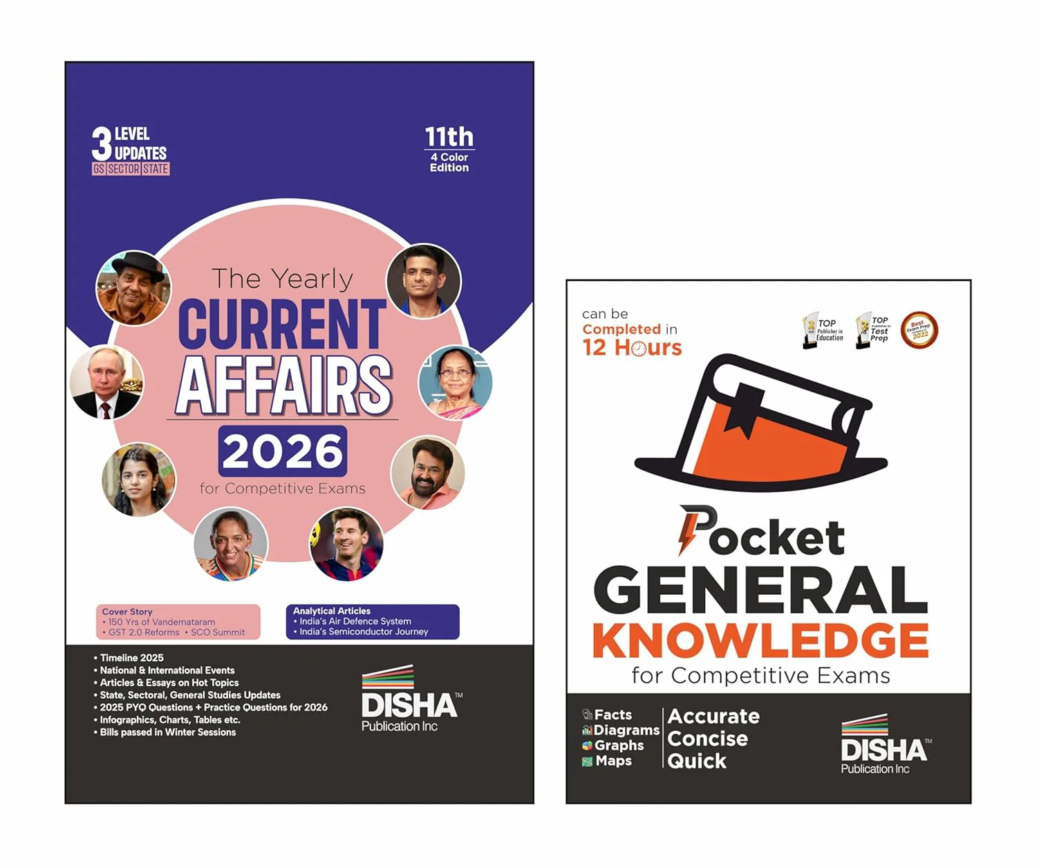 Disha Combo (2 Books) Pocket General Knowledge & Yearly Current Affairs 2026 for Competitive Exams 4th Edition | GK | UPSC, State PSC, CUET, SSC, Bank PO/ Clerk, MBA, RRB, NDA, CDS, CAPF