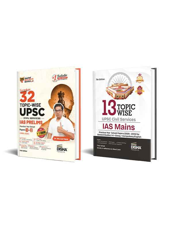Disha Combo (2 Books) Topic-wise UPSC Civil Services IAS Prelims (1995 - 2026) & Mains (2025 - 2013) Previous Year Solved Papers 1 & 2 17th Edn | FREE Unsolved Mains GS & Essay Qns (2013-25) | General Studies & CSAT PYQs for 2027