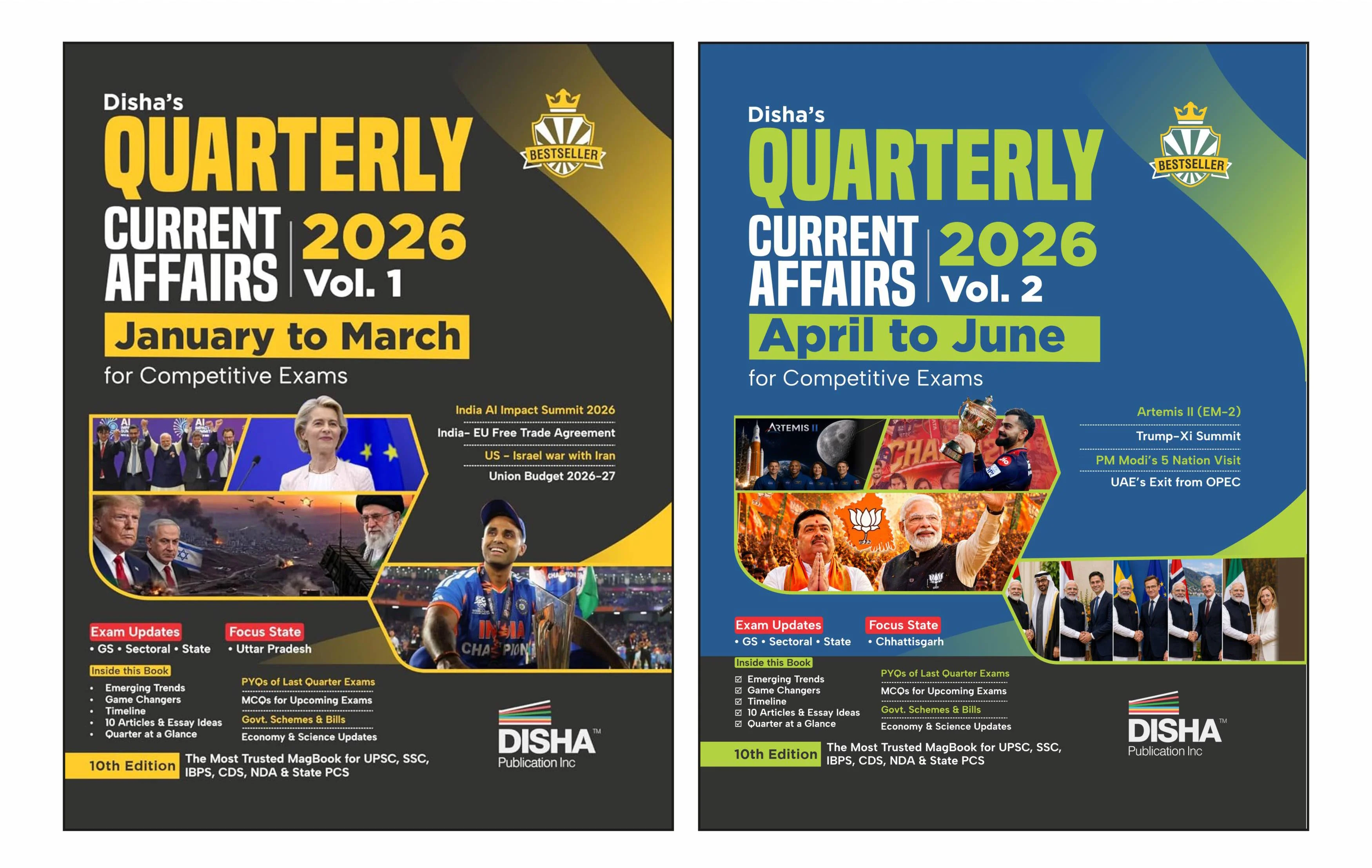 Disha Combo (2 Quarterly Books) Half-Yearly Current Affairs 2026 Vol. 1 & 2 Jan - June 2026 for Competitive Exams 10th 4 Color Edn | UPSC, State PSC Civil Services, SSC, NDA, CDS, Bank PO/ Clerk, RRB