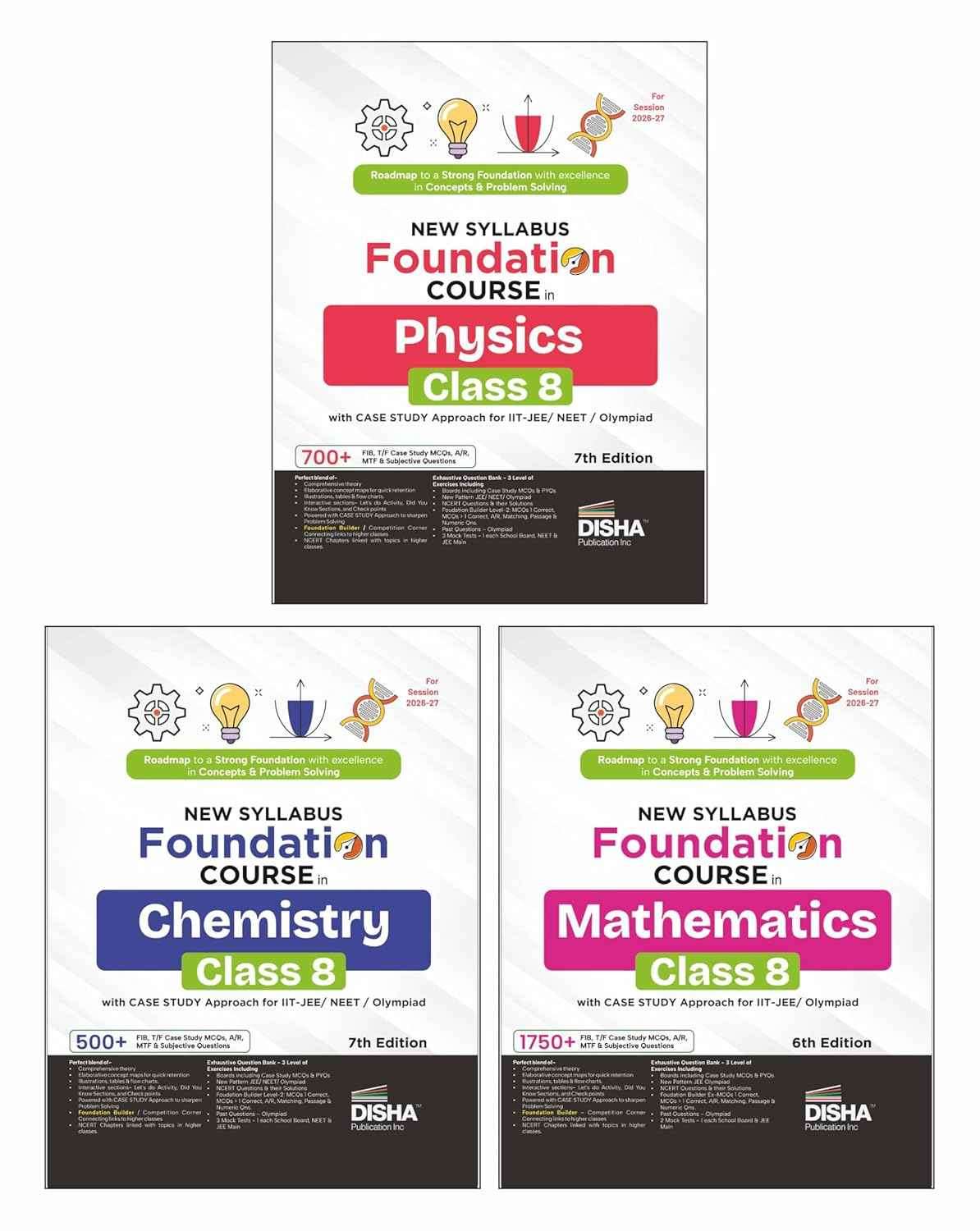 Disha Combo (3 Books) New Syllabus Foundation Class 8 Physics, Chemistry & Mathematics with Case Study Approach for IIT JEE, NEET, Olympiad, CUET & Board Exams - | Foundation Course 2026-27
