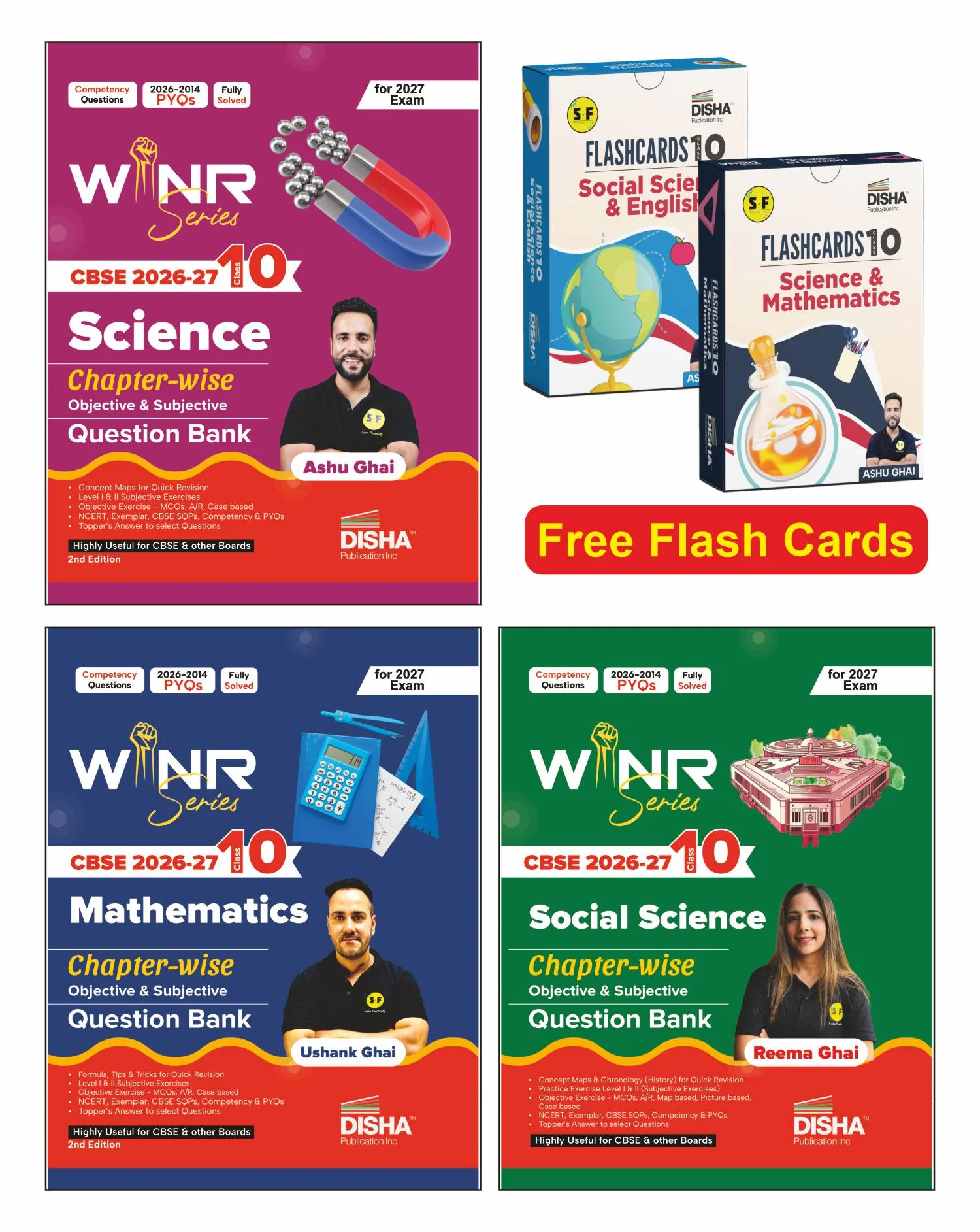 Combo (3 Books) WINR Series CBSE 2026-27 Class 10 Science, Mathematics & Social Science Chapter-wise Objective & Subjective Question Bank with FREE Flash Cards | For 2027 Exam | Fully Solved