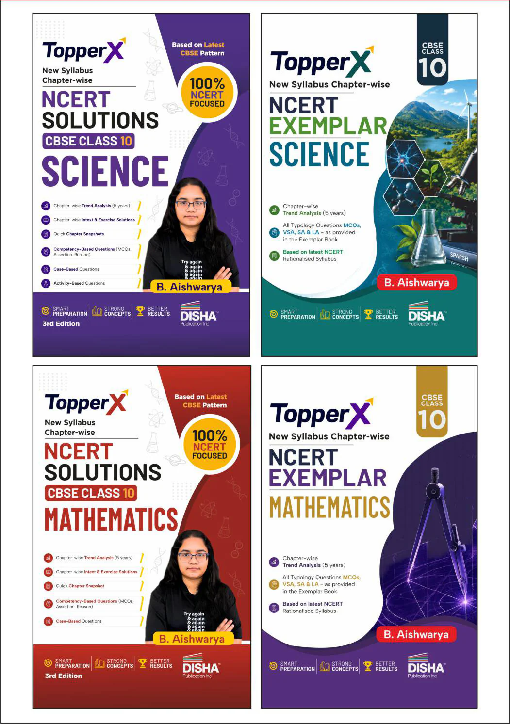 Disha Combo (4 Books) TopperX New Syllabus Chapter-wise NCERT & NCERT Exemplar Solutions Class 10 Science & Mathematics | Errorless step-by-step solutions with 100% Reasoning | For Class X 2027 Exam
