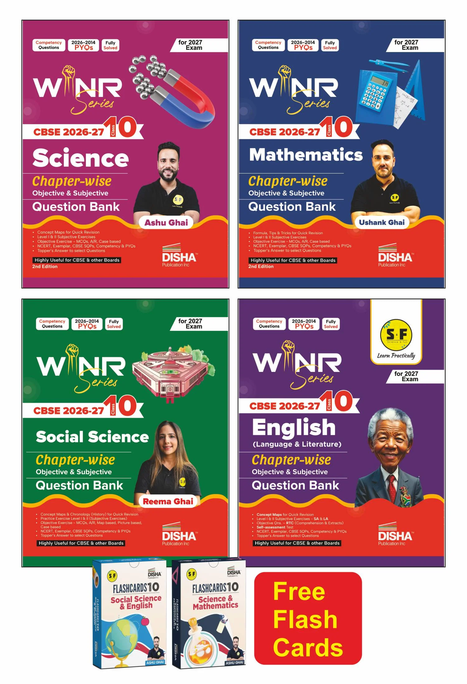 Combo (4 Books) WINR Series CBSE 2026-27 Class 10 Science, Mathematics, Social Science & English Lang. & Lit. Chapter-wise Objective & Subjective Question Bank with FREE Flash Cards | For 2027 Exam