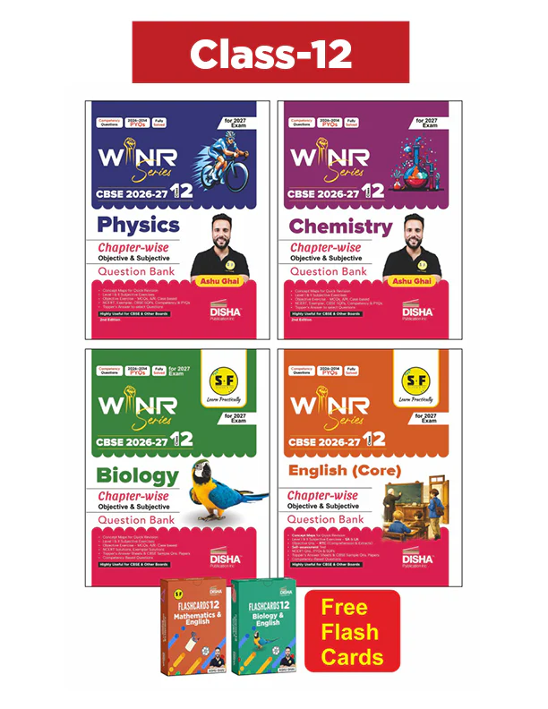 Combo (4 Books) WINR Series CBSE 2026-27 Class 12 Physics, Chemistry, Biology & English Core Chapter-wise Objective & Subjective Question Bank with FREE Flash Cards | For 2027 Exam | Fully Solved