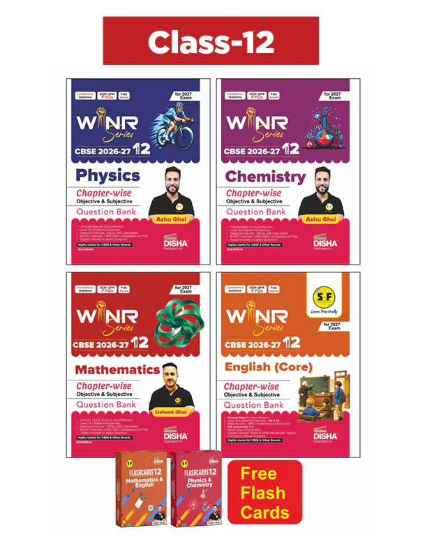 Combo (4 Books) WINR Series CBSE 2026-27 Class 12 Physics, Chemistry, Mathematics & English Core Chapter-wise Objective & Subjective Question Bank with FREE Flash Cards | For 2027 Exam | Fully Solved