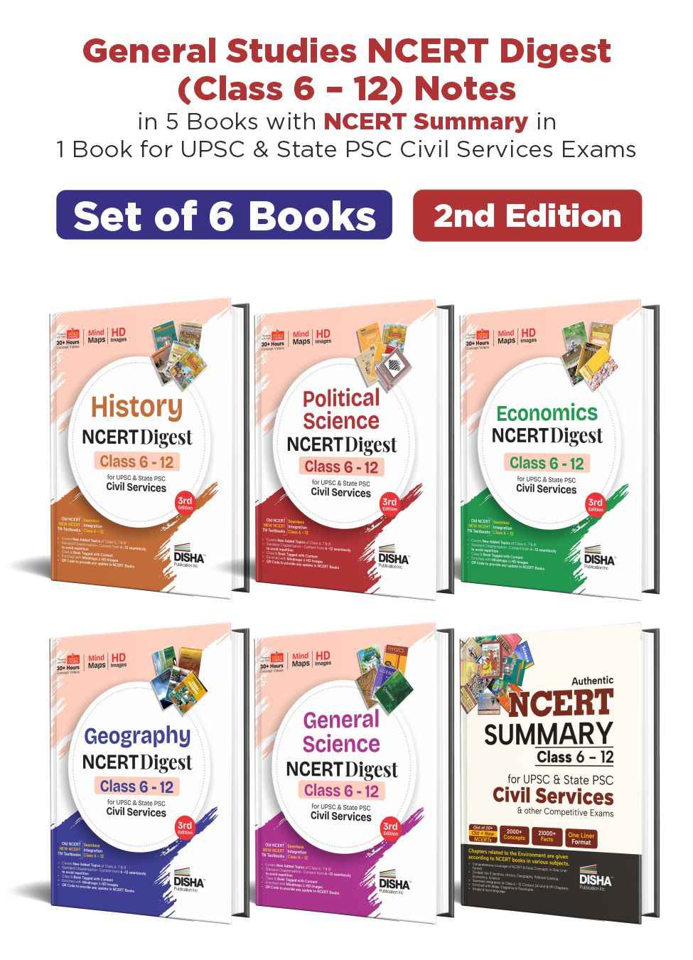 Disha Combo (6 Books) General Studies NCERT Digest (Class 6 â€“ 12) Notes in 5 Books with NCERT Summary in 1 Book for UPSC & State PSC Civil Services Exams 2nd Edn | IAS Prelims & Mains