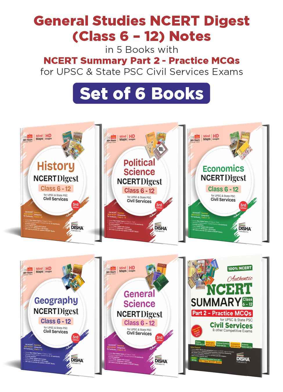 Disha Combo (6 Books) General Studies NCERT Digest (Class 6 – 12) Notes in 5 Books with NCERT Summary Part 2 - Practice MCQs for UPSC & State PSC Civil Services Exams 2nd Edn | IAS Prelims & Mains