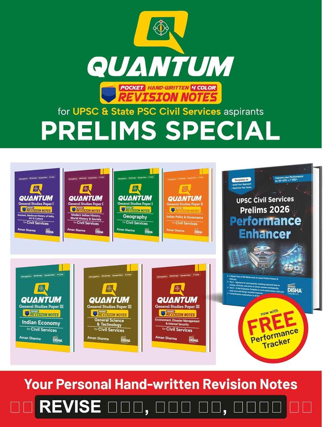 Disha Combo (8 Books) Quantum UPSC & State PSC PRELIMS Special Pocket Revision Notes with Free Prelims Performance Enhancer for Civil Services | General Studies 4-colour Handwritten Notes | Mock tests - Image 6