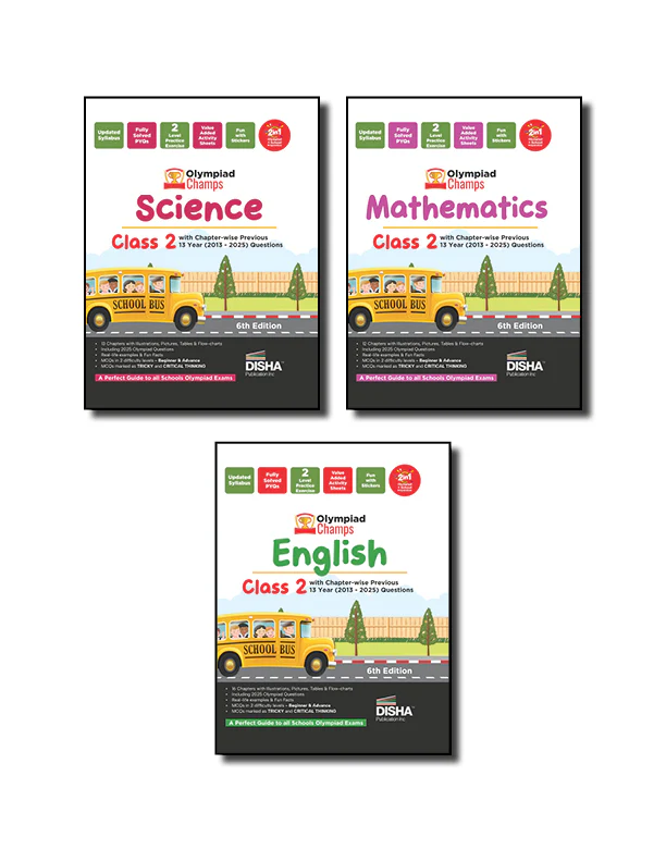 Disha Combo Class 2 (set of 3 books) Olympiad Champs Science, Mathematics & English with Chapter-wise Previous 13 Year (2013 - 2025) Questions 6th Edition
