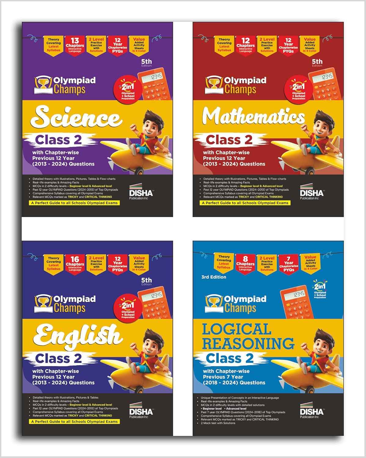 Old Edition - Disha Combo Class 2 (set of 4 books) Olympiad Champs Science, Mathematics, English & Logical Reasoning with Chapter-wise Previous 12 Year (2013 - 2024) Questions 5th Edition | SOF, IMO, NSO, IEO | - Image 2