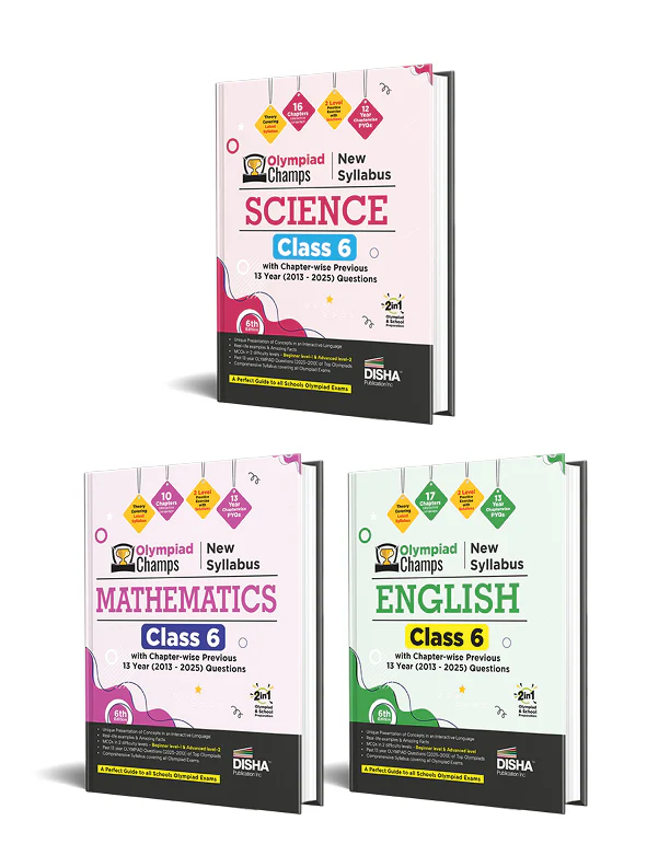 Disha Combo Class 6 (3 books) Olympiad Champs Science, Mathematics & English with Chapter-wise Previous 13 Year (2025 - 2013) Questions 6th Edition | 2026 - 27 Exam |