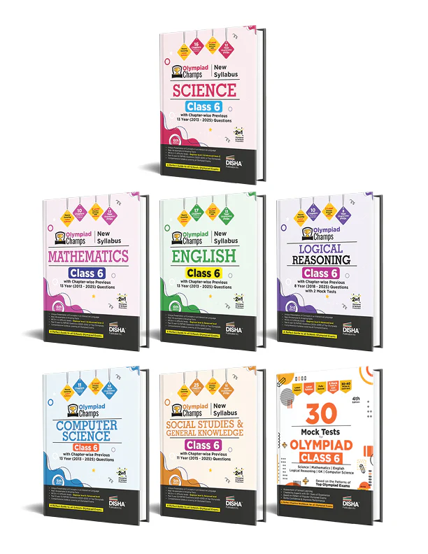 Disha Combo Class 6 (7 books) Olympiad Champs Science, Mathematics, English, Logical Reasoning, Computer Science (Cyber) & GK with 30 Mock Tests 5th Edition | 2026 - 27 Exam