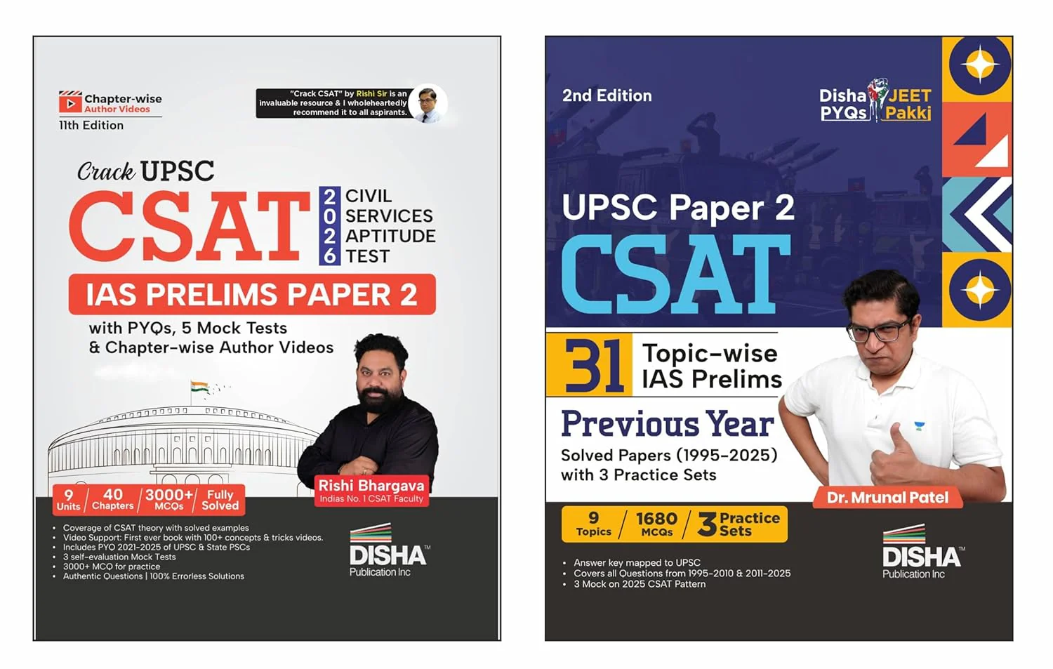 Disha Combo (set of 2 Books) Mrunal Sir  s 31 UPSC Civil Services IAS Prelims Paper 2 Topic-wise Solved Papers with Rishi Bhargava  s Crack CSAT Guide | Aptitude Test - Theory, PYQs & Mock Tests