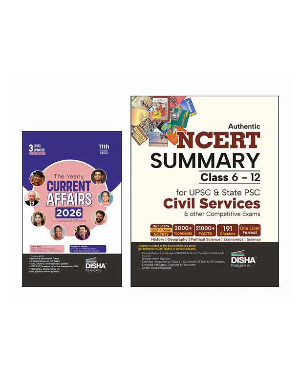 Disha Combo (set of 2 Books) NCERT Summary Class 6 to 12 with Yearly Current Affairs 2026 for Competitive Exams 2nd Edition | General Studies/ Knowledge, GK