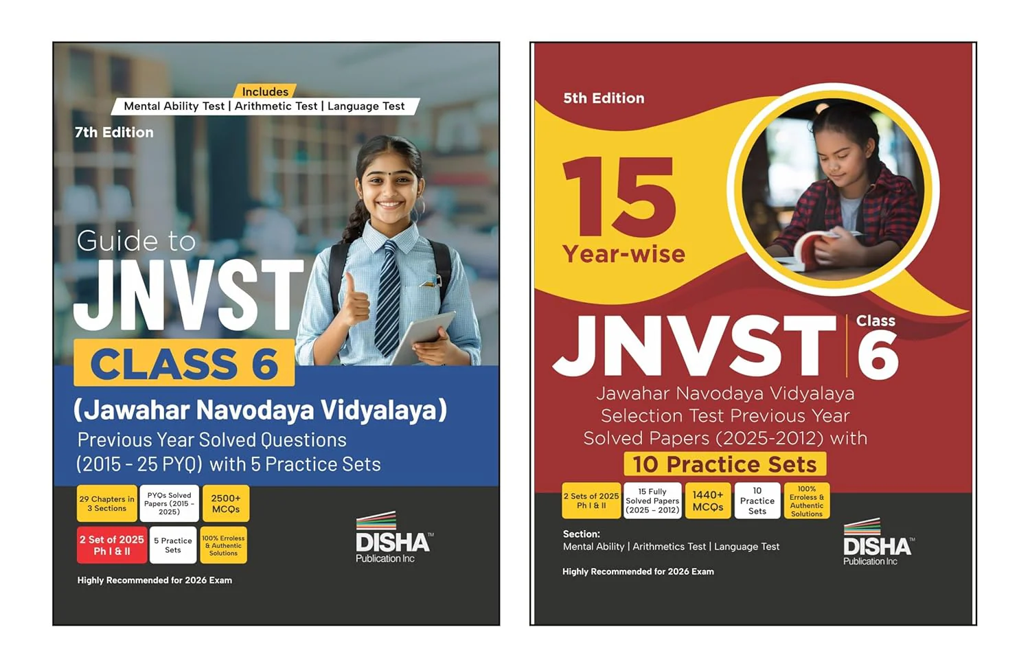 Disha Combo (set of 2 Books) Study Package for JNVST Class 6 Jawahar Navodaya Vidyalaya Selection Test - Guide + Previous Year Solved Papers + Practice Sets - 5th Edition | For 2026 Exam | PYQs