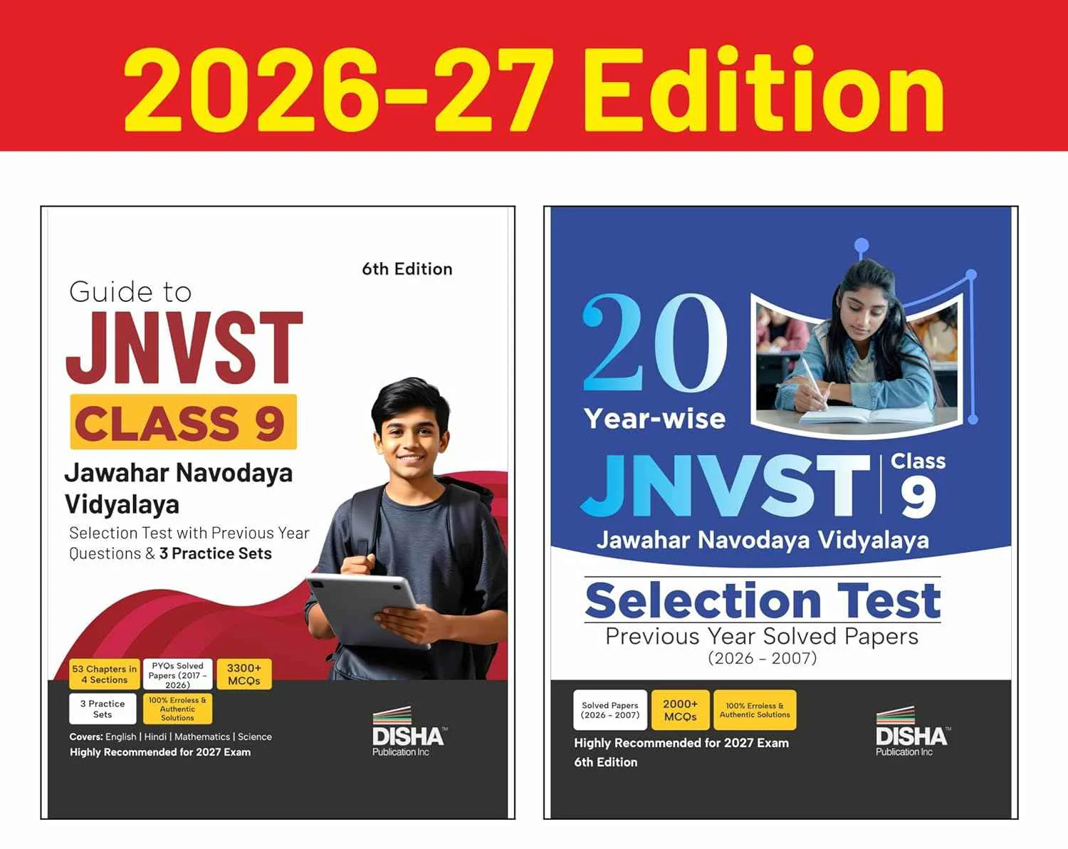 Disha Combo (set of 2 Books) Study Package for JNVST Class 9 Jawahar Navodaya Vidyalaya Selection Test - Guide + Previous Year Solved Papers + Practice Sets 6th Edition | For 2027 Exam | PYQs