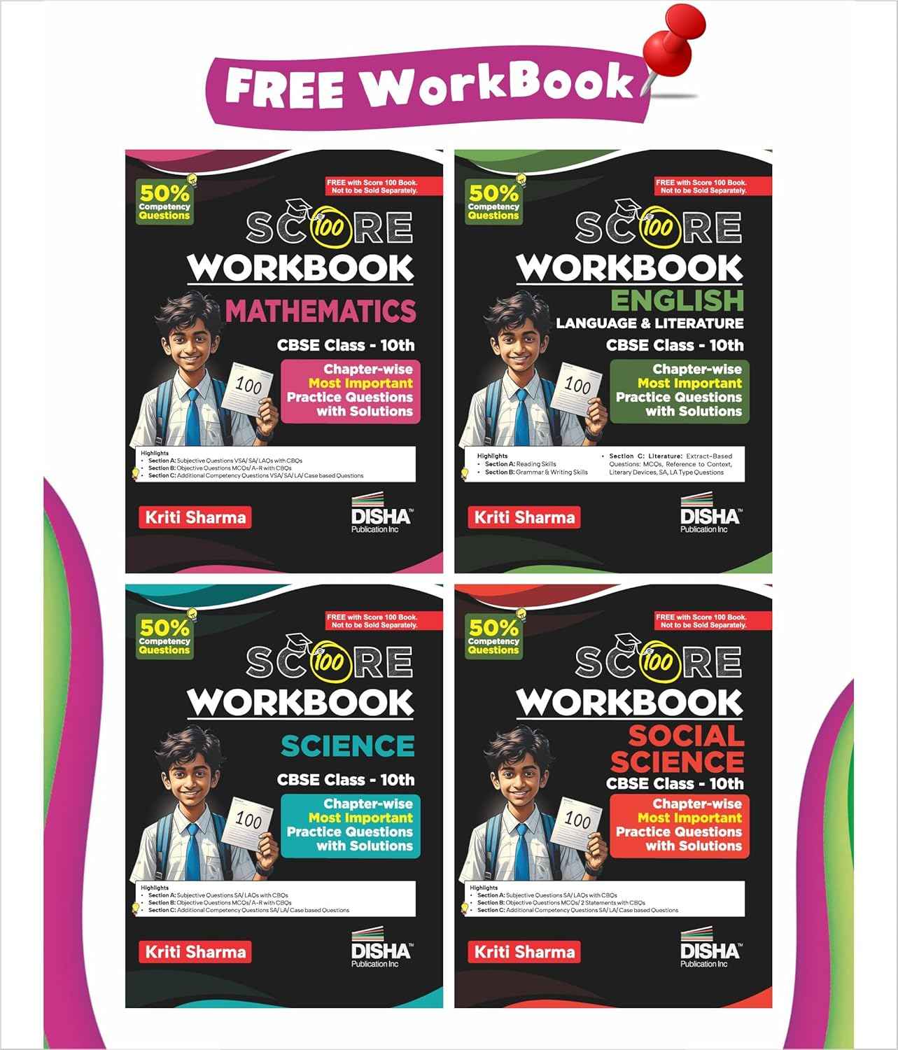 Disha (Set of 5 Books with 4 Workbooks) Score 100 Science, Mathematics (Standard), Social Science, Hindi B, English Language & Literature CBSE Class 10 - 10 Year-wise Solved Papers (2016 - 2025) | 2026 Exam - Image 4