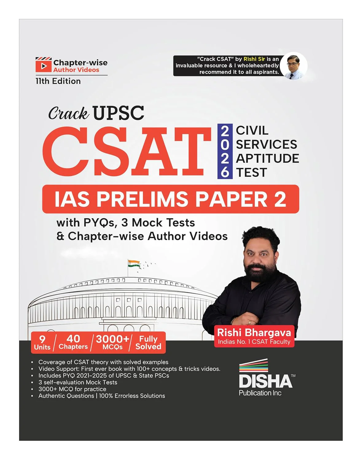 Disha Crack UPSC CSAT 2026 Civil Services Aptitude Test IAS Prelims Paper 2 with PYQs, 3 Mock Tests & Chapter-wise Author Videos 11th Edition | Highly Useful for State PSC Exams