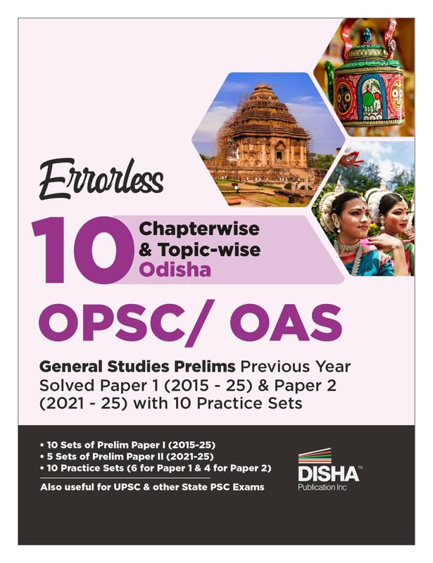 Disha Errorless 10 Chapterwise & Topic-wise Odisha OPSC/ OAS General Studies Prelims Previous Year Solved Paper 1 (2015 - 25) & Paper 2 (2021 - 25) with 10 Practice Sets