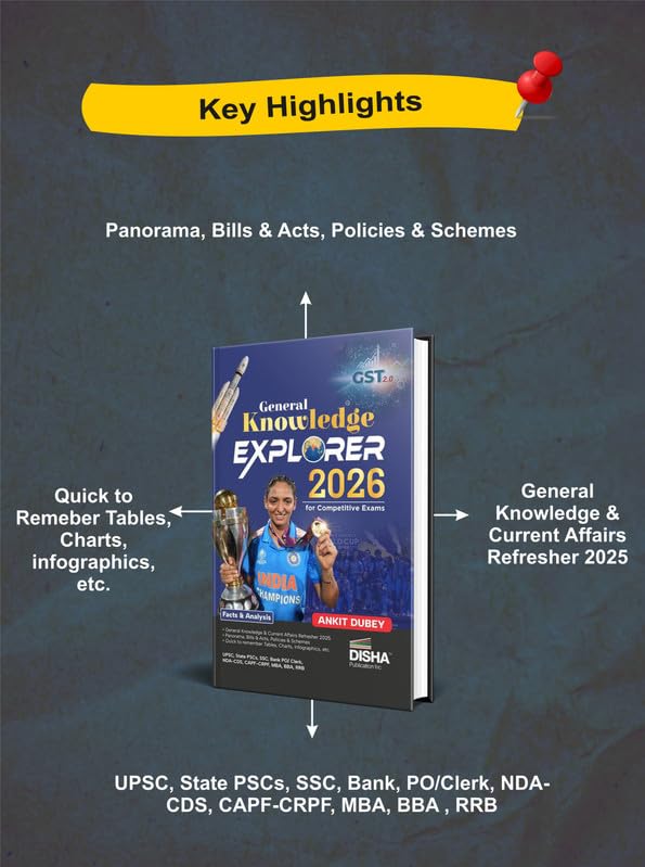 Disha General Knowledge Explorer 2026 for Competitive Exams | General Studies & Current Affairs | UPSC, State PSC, SSC, Bank PO/ Clerk, CUET, MBA, RRB, NDA, CDS, CAPF, CRPF - Image 4