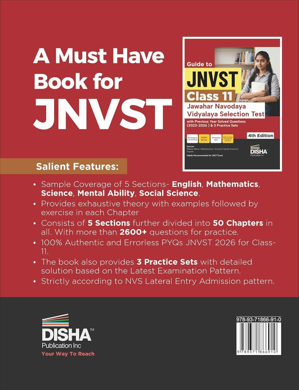 Disha Guide to JNVST Class 11 Jawahar Navodaya Vidyalaya Selection Test with Previous year Questions (2023-2026) & 3 Practice Sets 6th Edition | Previous Year Solved Questions (2023 - 2026) PYQs | Lateral Entry Admission | Navodaya Entrance Exam 2027 - Image 2