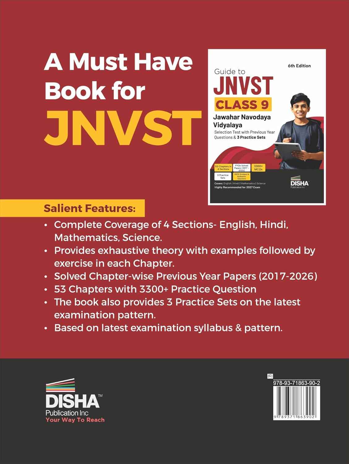 Disha Guide to JNVST Class 9 Jawahar Navodaya Vidyalaya Selection Test with 3 Practice Sets 6th Edition | Previous Year Solved Questions (2017 - 2026) PYQs | Navodaya Entrance Exam 2027 - Image 2