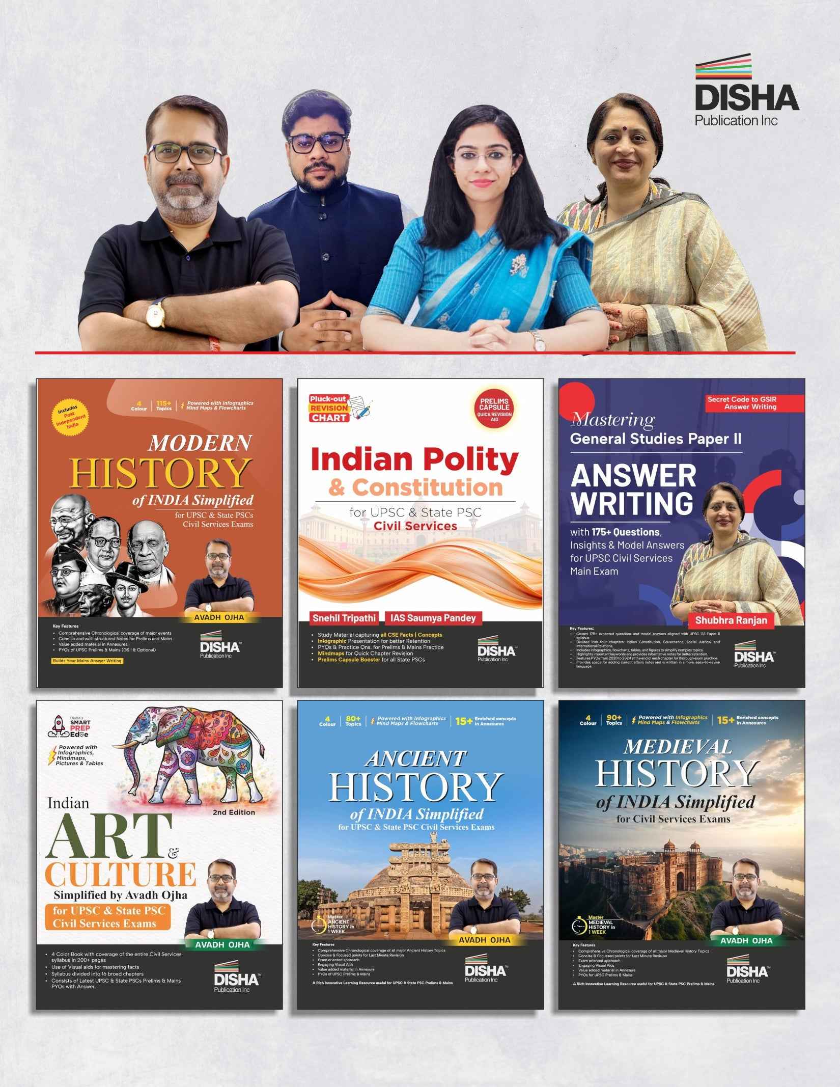 Disha Combo (6 Books) Indian Polity & History for UPSC & State PSC Civil Services by Avadh Ojha, IAS Saumya Pandey & Snehil Tripathi | CSE Prelims & Mains 2026 | Mind Maps, Infographics, Expert Advice & PYQs