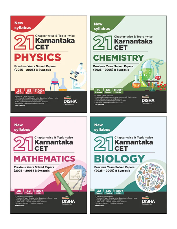 Disha Karnataka CET 21 Chapter-wise & Topic-wise PYQs (2025-2005) with Synopsis – Physics, Chemistry, Mathematics & Biology | 3rd Edition | KCET Question Bank 2026 for B.Tech, B.Sc. & B.Pharma