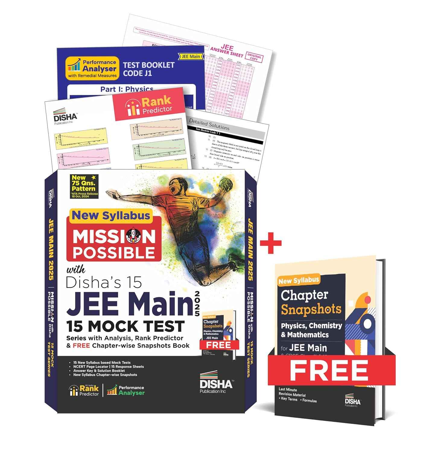 Disha Mission Possible: 15 JEE Main 2025 Test Series with Rank Analysis, Predictor, & Free Chapter Snapshots | Latest Pattern (75 Qs: 60 MCQs + 15 NVQs) | 15 Test Booklets, OMR Sheets, NCERT Locator & Solutions