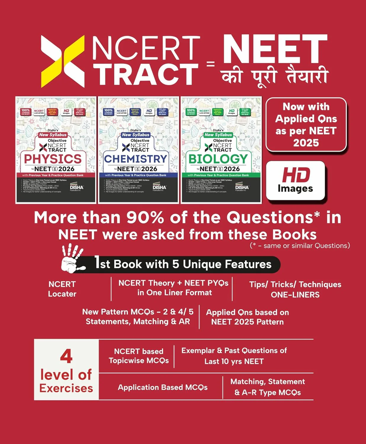 Disha New Syllabus Objective NCERT Xtract Physics, Chemistry & Biology  for NEET 2026 with Question Bank | Theory, NCERT MCQs, Tips on your Fingertips, Neet PYQs, 3 Mock Tests | 10th edition - Image 2